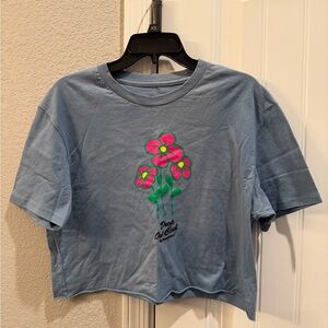 Dropout Cropped Tee with Pink & Green Floral Graphic